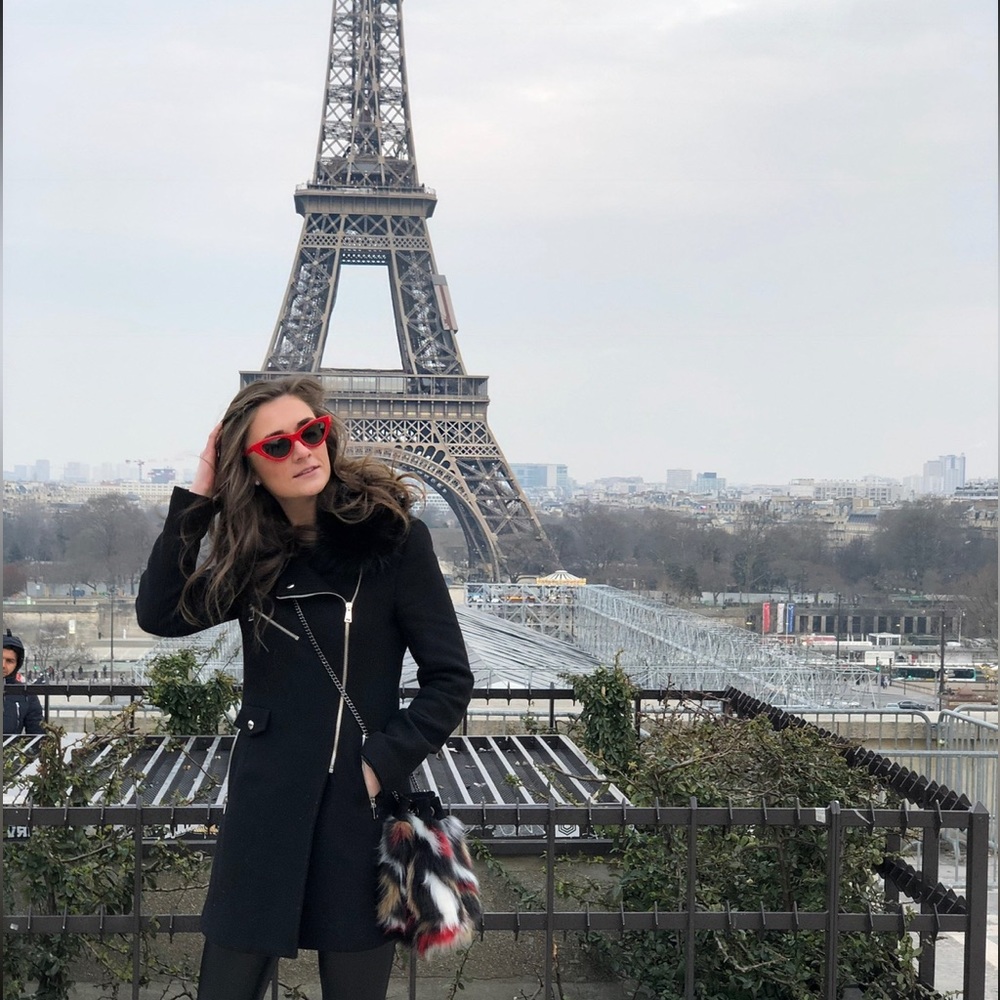 ZARA Black Coat with Faux Fur Collar